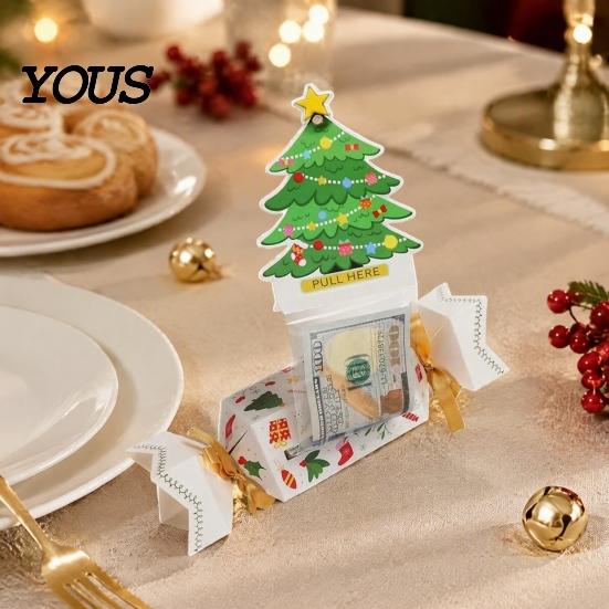 Holiday Party Favor 1/4Pcs Christmas Candy Shape Money Holder, Santa Snowman Reindeer Tree Cash Festive Holder Paper Bag, Gift Box for Party,