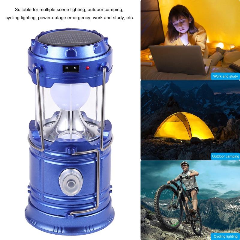 Solar Portable LED Lantern Telescopic Flashlight USB Rechargeable Torch Tent Lamp Outdoor Camping Emergency Work Light