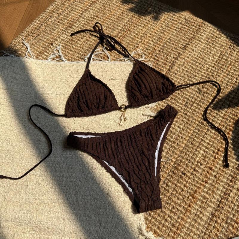 Women Fresh Style Solid Color Drawstring Tie Bikini Swimwear