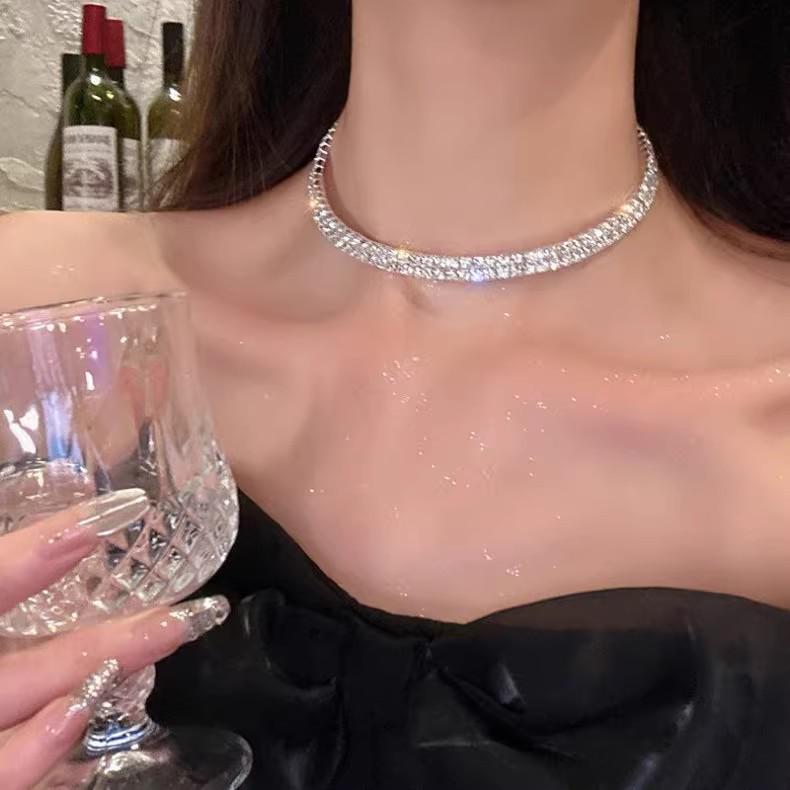 Bling Luxury 2024 Diamond Clavicle Necklace - High-End Layered Choker for Influencers