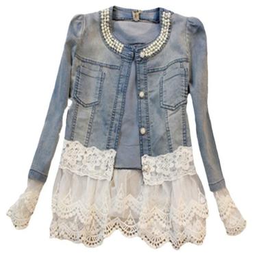 Denim Jacket Fashion Beaded Thin Splicing Denim Clothes Women