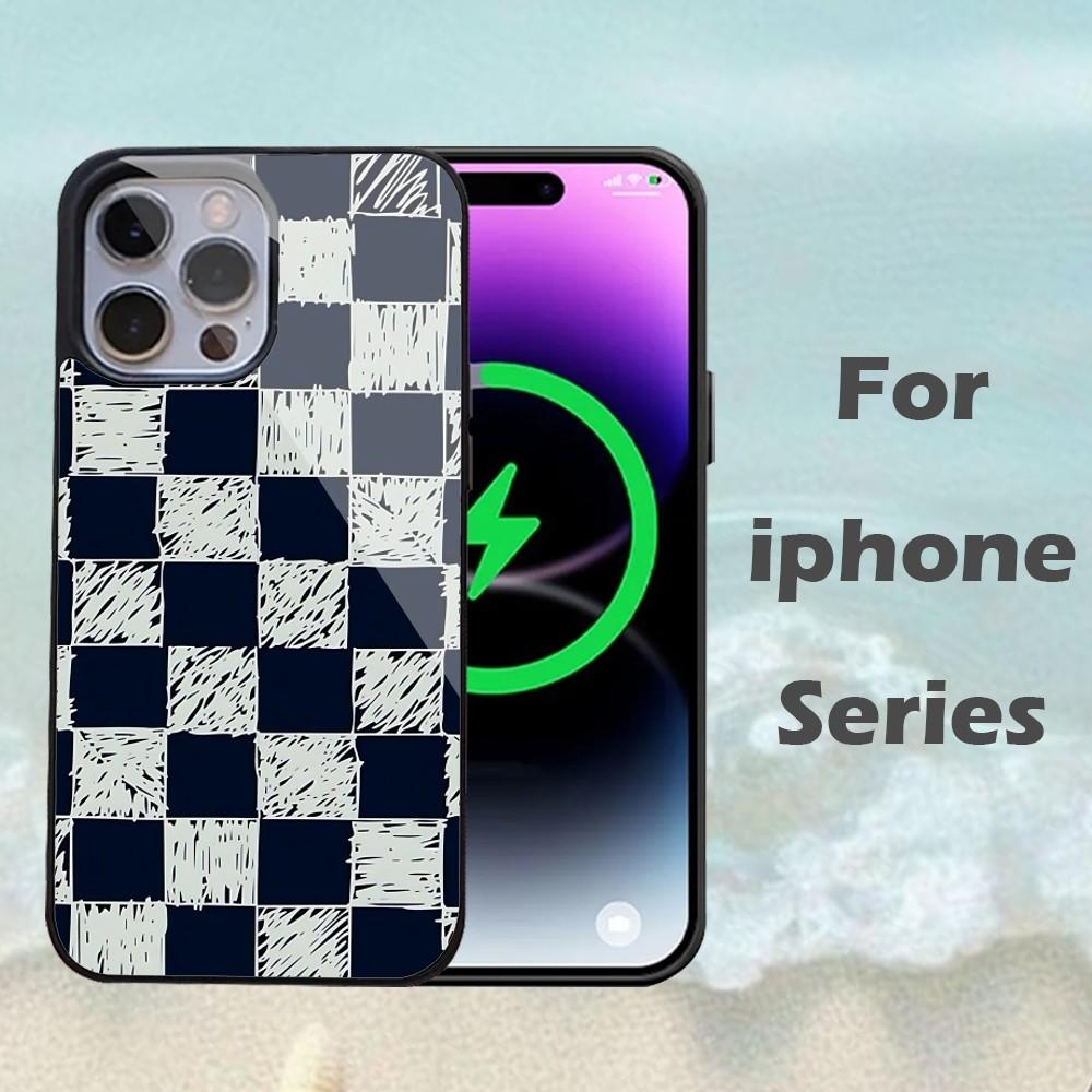 White Black Plaid Print Phone Case For IPhone 16 15 14 13 Pro Max 11 12 Mini Alex Mirror For Magsafe Wireless Charging Cover