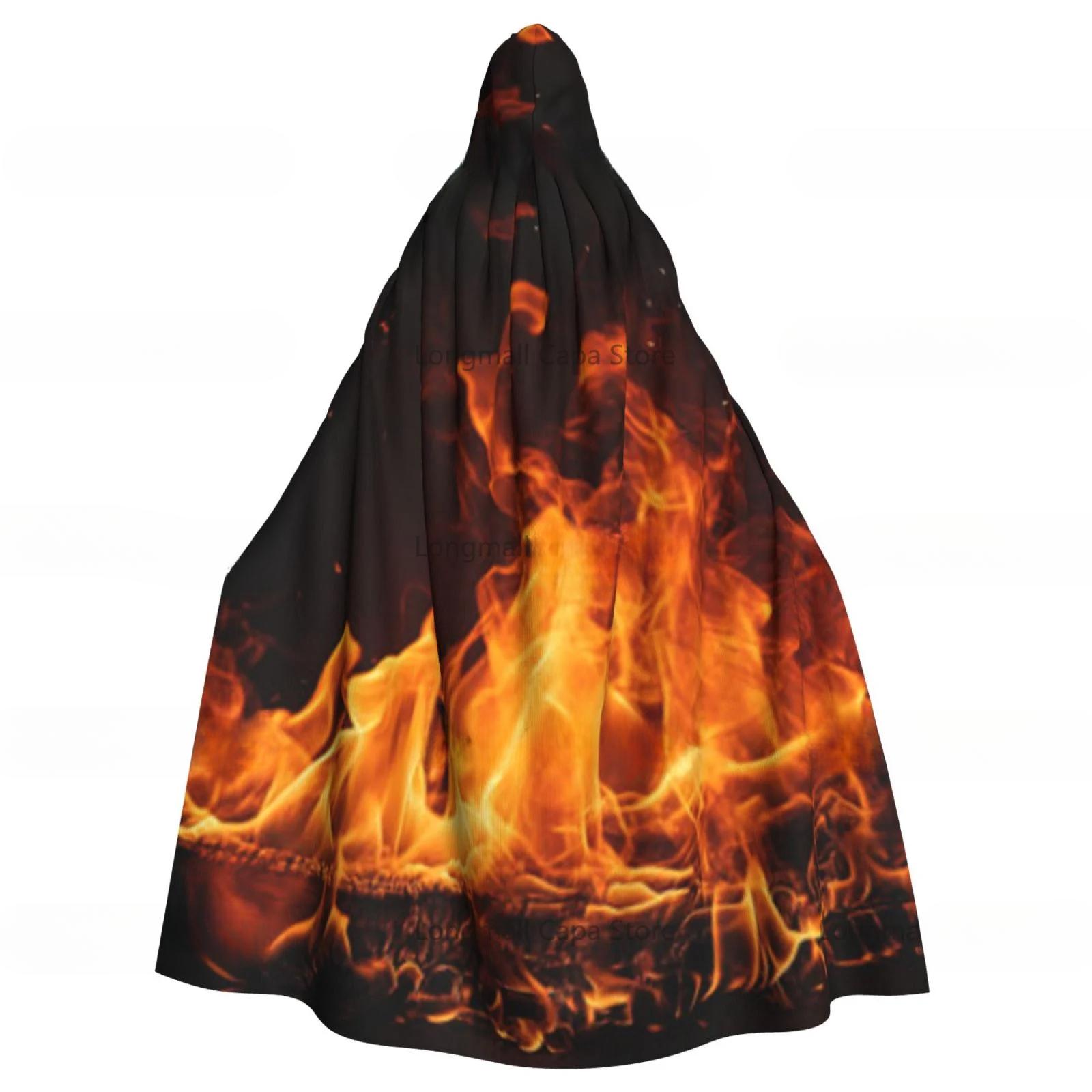 Halloween Feuerflamme Kapuzenumhang Mittelalterliches Kostüm Unisex Mode Halloween Umhang One Size black