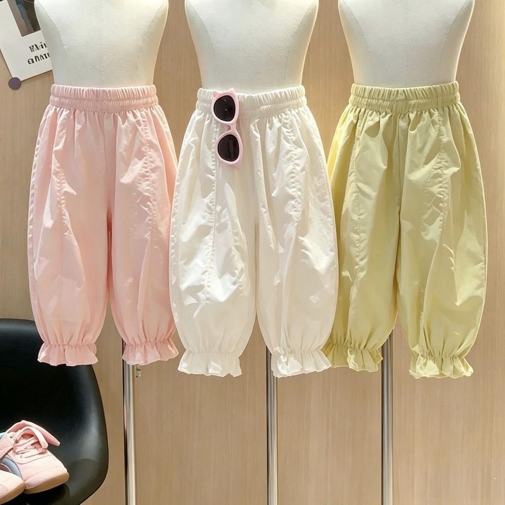 Summer Casual Ninth Pants For Boys Girls Thin Trendy Versatile Children Elastic Cuffed Lantern Pants Pure Color Simple Loose Kids Trousers