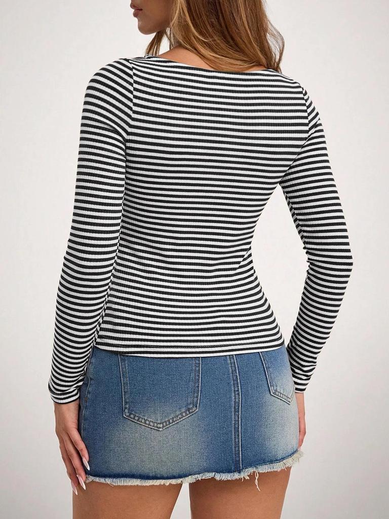 Women's Slim Fit Casual Striped Long-Sleeve Autumn Base Layer Top
