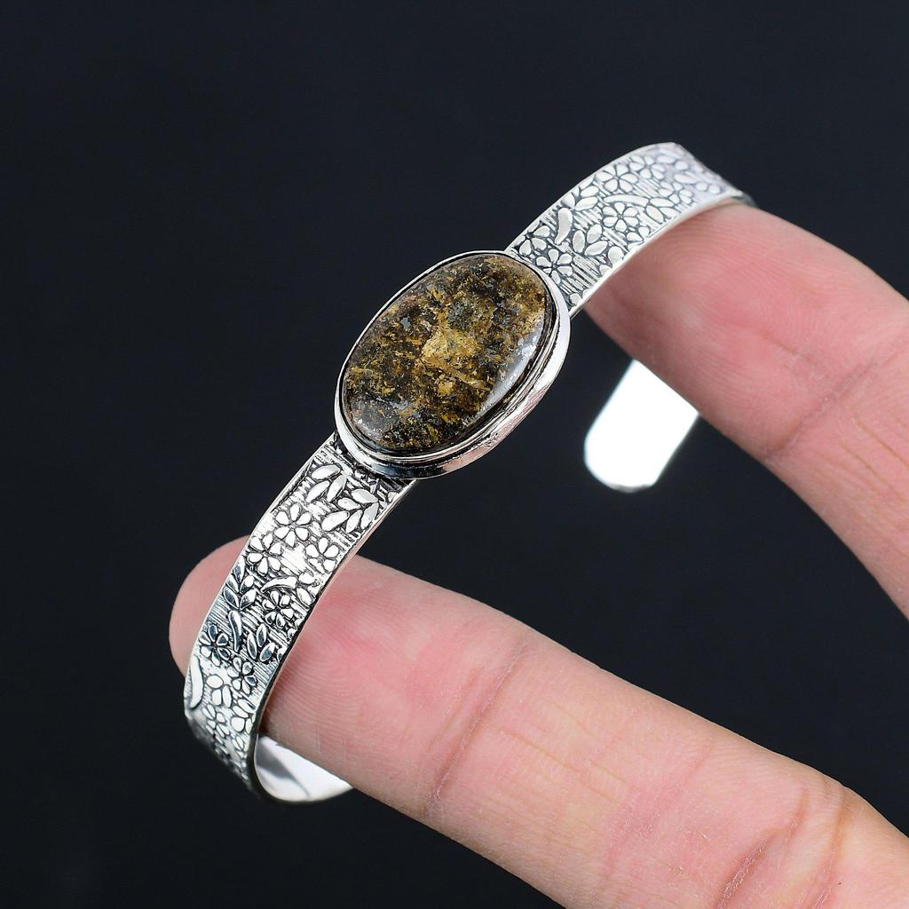 Prata 925 Oval Gema Bronzite Aniversário Casamento Pulseira Bracelete