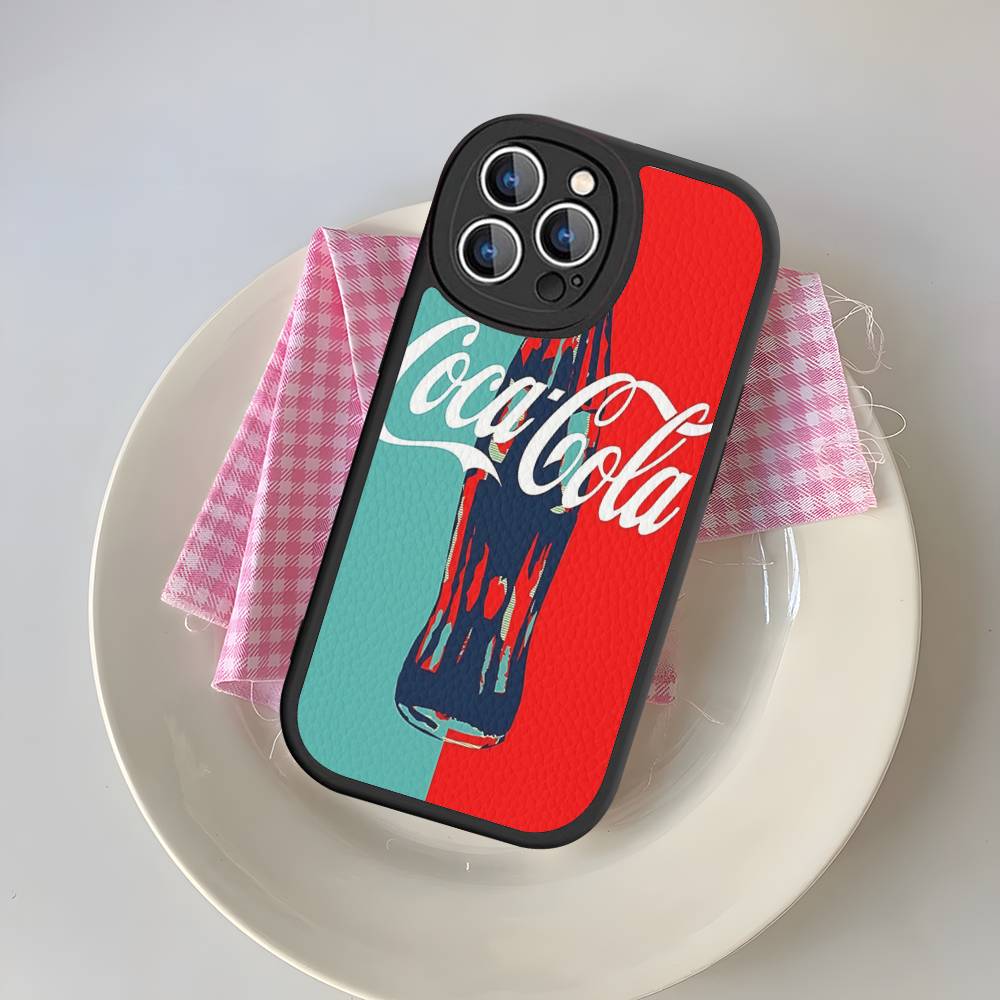C-CocaS-Fashion Cola Leather Phone Case For IPhone 16 14 15 Pro Plus 13 12 11 Pro Max Silicone Cover