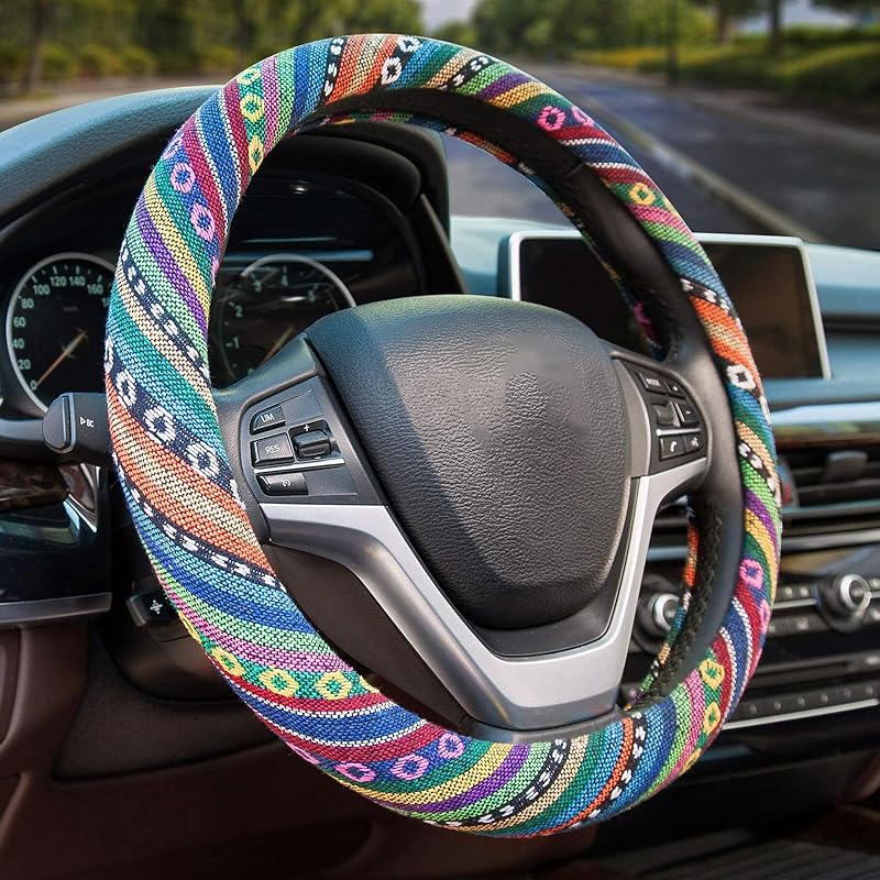 Valleycomfy Boho Steering Wheel Covers For Women Cloth Bohemian Universal 15 Inch Baja Blanket Enthic