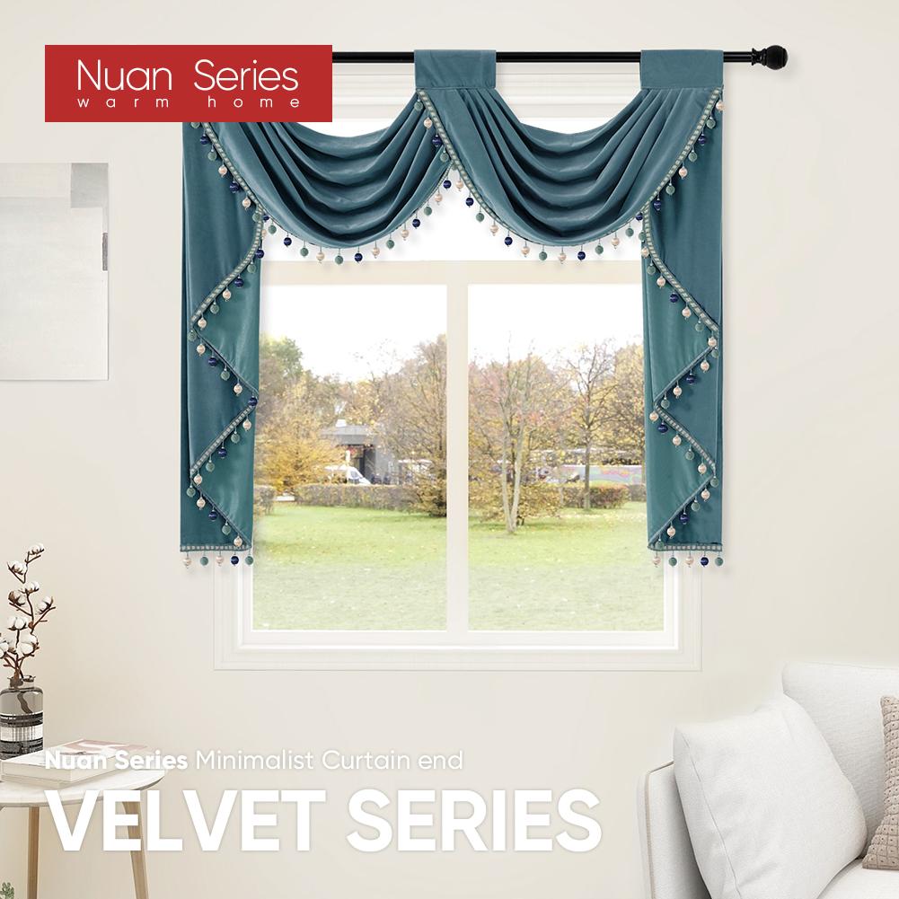 1PC Nuan Series Fashionable and Versatile Solid Color Water Wave Pattern Ball with Lace Trim Curtain Head Decorative Kitchen Door Curtain