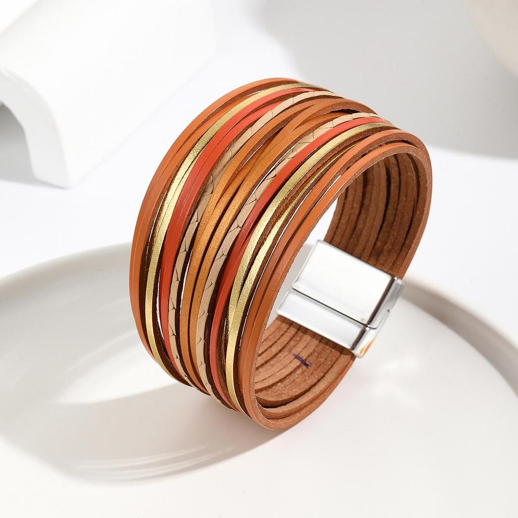 Gradient Multi-Strand Men's and Women's Bracelet with PU Leather Cord and Magnetic Clasp.