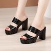 High Heel Thick Heel Mother Cool Slippers Women's Summer 2025 New Patent Leather One-word Slippers Thick-soled Waterproof Table Large Size Women's S