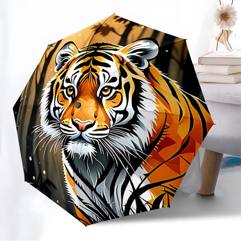 1pc Tiger Print Automatic Open/Close Umbrella, Folding Compact Umbrella with Lightweight Design for Women/Men yy251011081