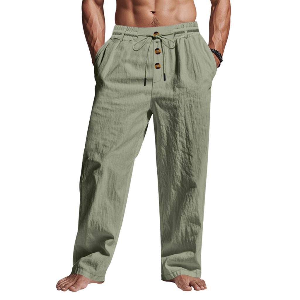 Men's Cotton-Linen Summer Straight-Leg -Color Casual Trousers