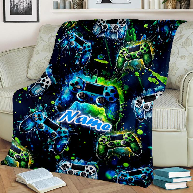 1PC Custom Name Video Game Controllers Flannel Blanket Versatile, All-season Throw Suitable for the Living Room, Bedroom, Camping, Travel, and Gift