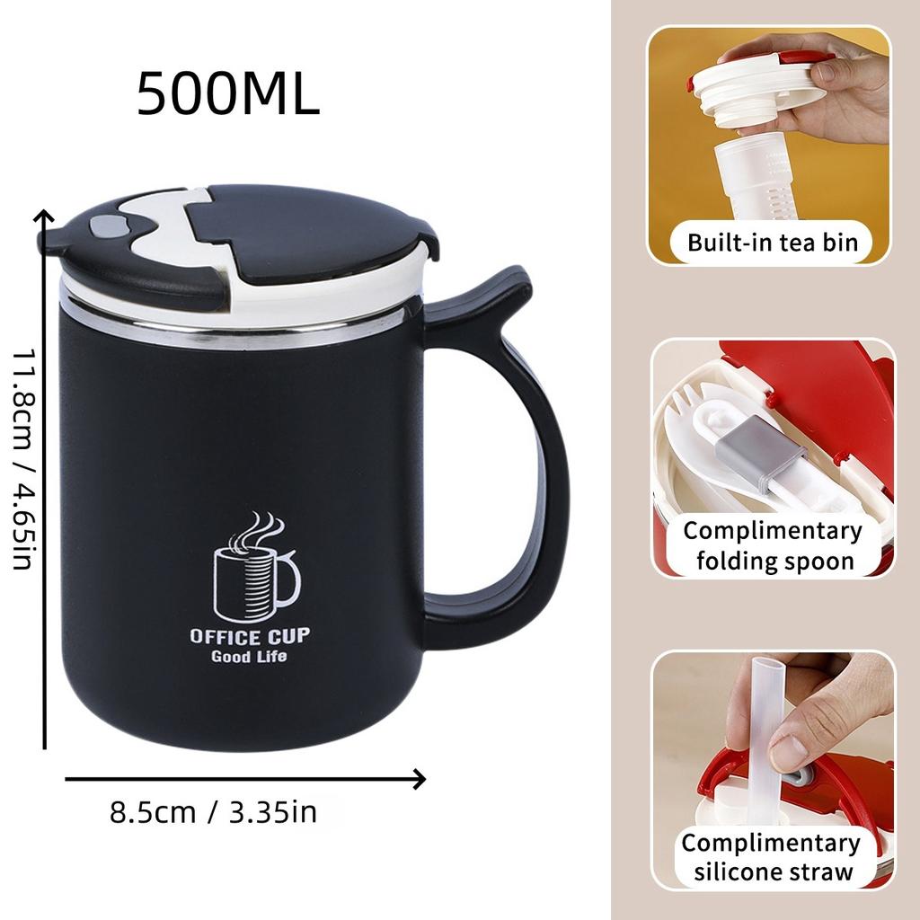 304 Stainless Steel Double Wall Insulated Coffee Coffee With Strainer&Spoon&Straw Leak Proof Mug Reusable Water Cup Drinkware