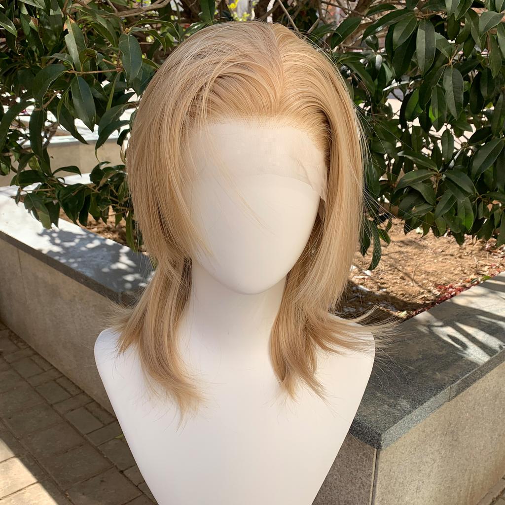 Short Mullet Head Wig Synthetic 13×4 Lace Front Wigs for Women Mixed Golden Cosplay Heat Resistant Wig for Men