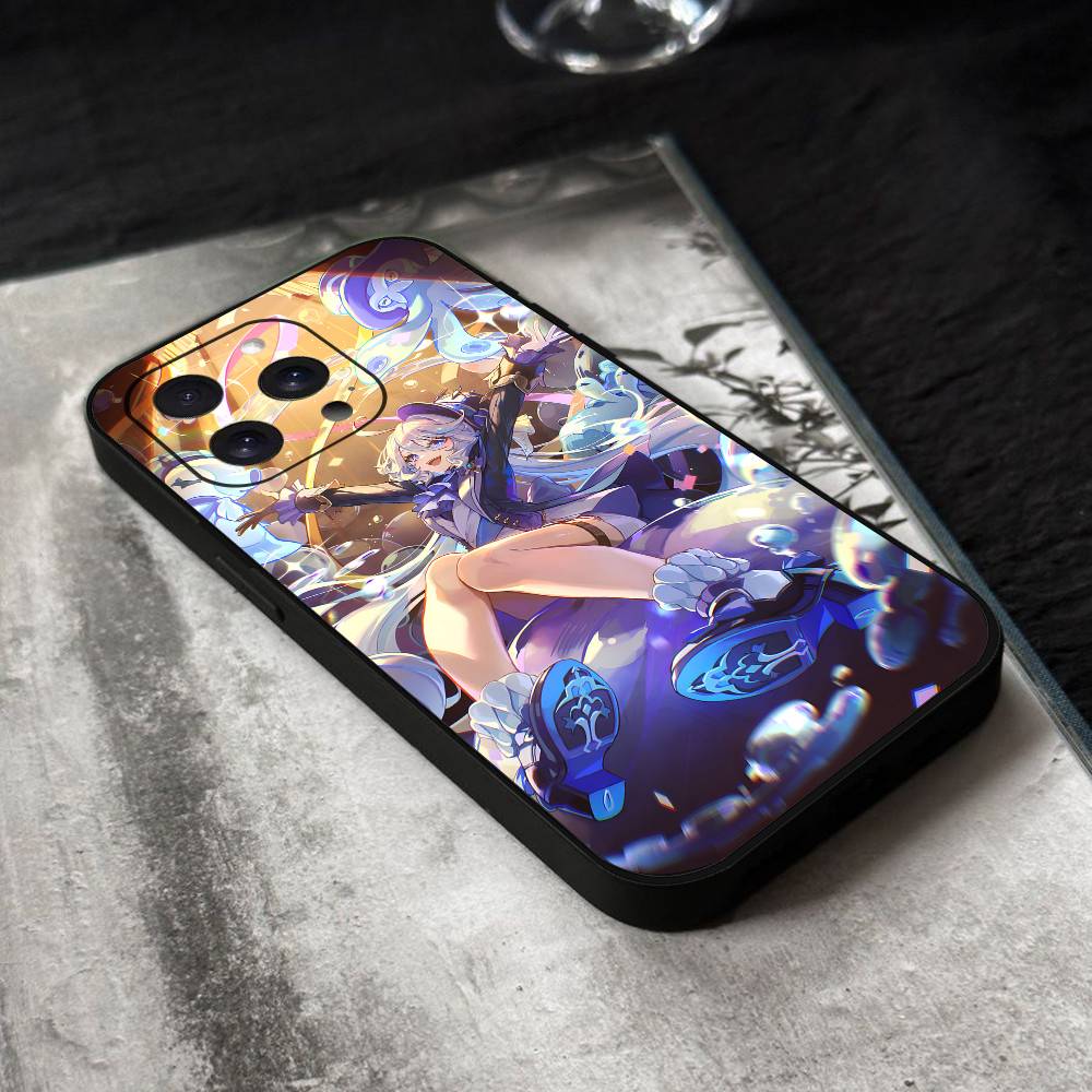 Game Genshin Impact Furina Phone Case Black Silicone Soft Shell For IPhone 17 16 15 14 13 12 11 Air Pro Max Plus Hot Sale