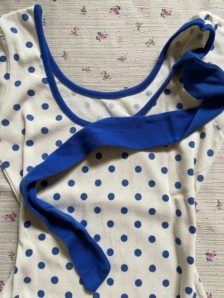 Retro Blue Polka Dot Slim Fit Short Sleeve T-Shirt