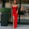 WTEMPO Sleeveless Red Black Club Party Long Dresses Women Spring Summer Basic Bodycon Stretchy Slim Solid Side Slit Dresses