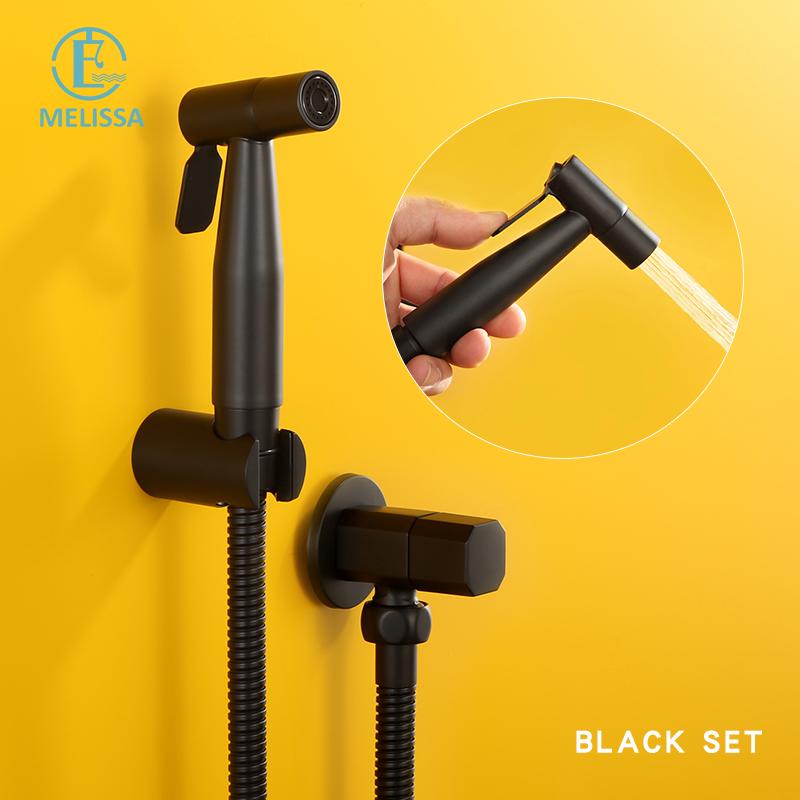 Melissa Modern Brass Stainless Steel Hotel Use Wall-Mounted Black Toilet Bidet Spray Shattaf Set Handheld Shower Angle Valve