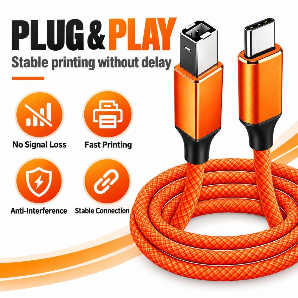 USB 2.0 USB-C Printer Cable 480Mbps Scanner Connection Cable USB-B Data Cord Fax Machine