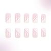 24 Pcs Simple Lines Stick On Nail Pink White Press On Nail Glossy Full Cover False Nail Artificial Nail for Woman