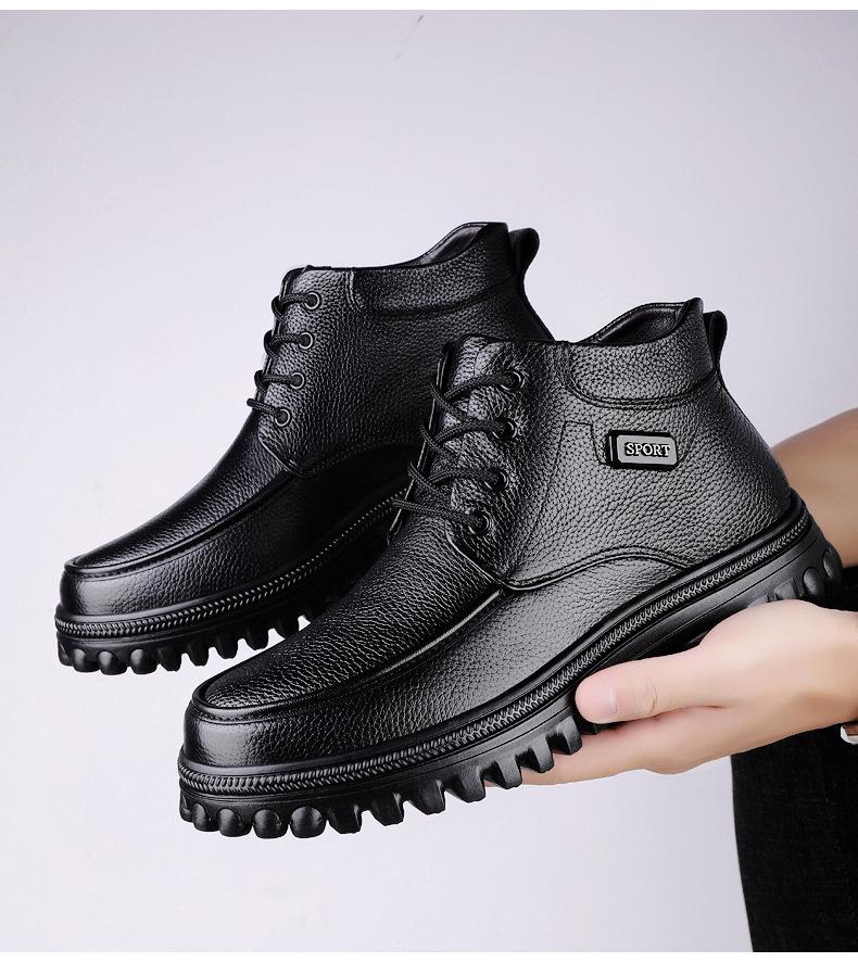 Men's Extra Large Leather High-Top Boots - Business Casual Style with Big Toe Cap and Plus Velvet Lining