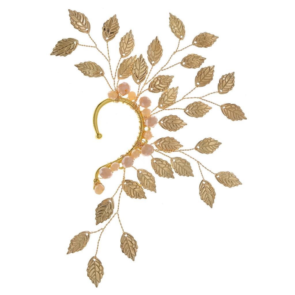 Vintage Leaf Ear Cuff Wedding Elf Maple Leaves Hollowed Crystal Fairy Earrings Clips for Women Boho No Piercing Earring Jewelry