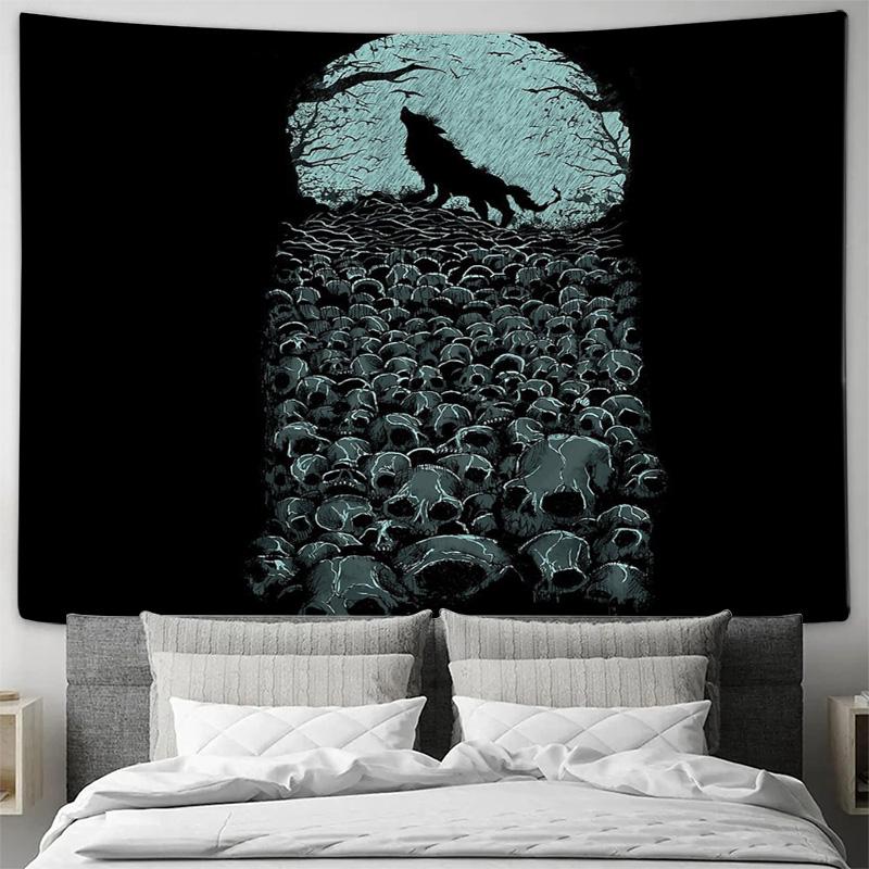 Wolf Moon Tapestry Forest Wall Hanging Nature Landscape Aesthetic Room Decor Bohemian Home Textile Vintage Gothic Art
