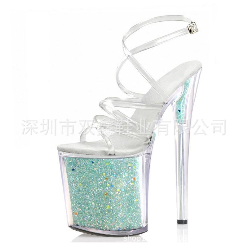 

20 см блестящие прозрачные сандалии с ремешками на высоком каблуке в римском стиле против плесени Sky High 46