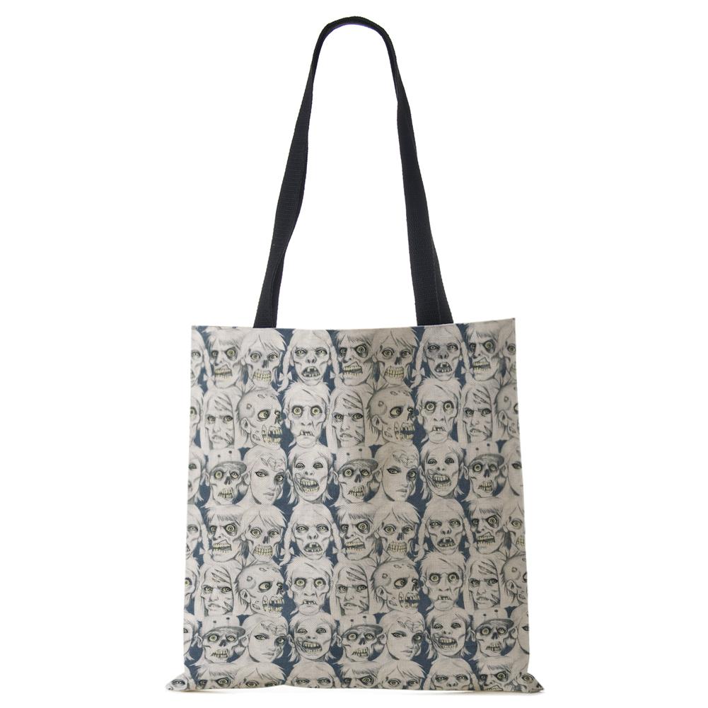 

Women Handbag Skeleton Linen Totes with Print Casual Traveling Beach Gift Bags CLE
