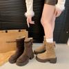 Inner heightened thick heel retro pleated suede Martin boots new small stacks small short boots women's wholesale