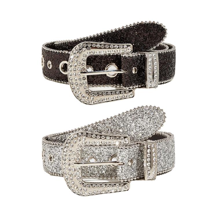 Adult Belt with Rhinestone Buckle Light Luxurious Ladies Locomotive Waistband