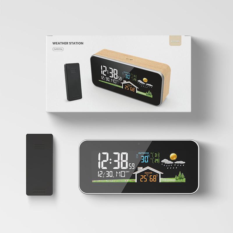 

Беспроводная метеостанция Деревянный будильник Цифровой термометр Влажность Температура Беспроводной датчик Домашний TimeWatch Desktop