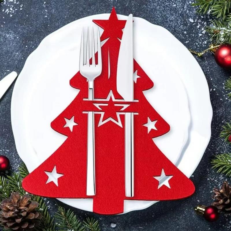 20/2pcs Christmas Cutlery Holders Xmas Tree Shaped Knife Fork Spoon Holder Bags Tableware Pockets Organizer Bag Party Home Decor
