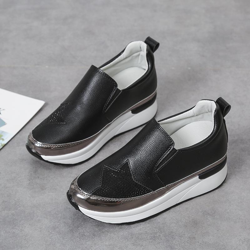 Large Size Round Head Thick Sole Muffin Single Shoes Women's Low-top Thin Versatile Foot Casual Rhinestone Single Shoes