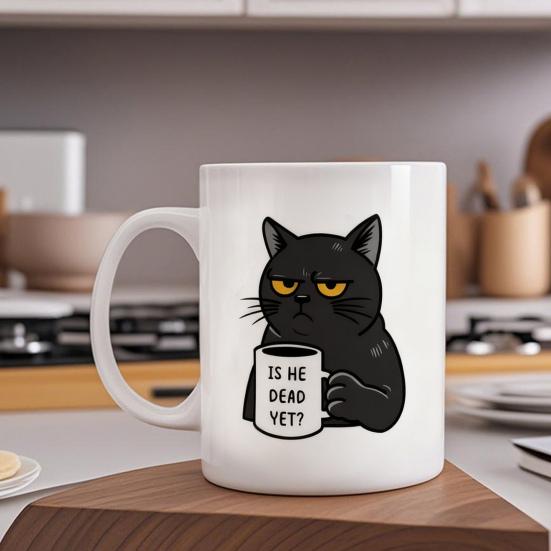 Keramický hrnek na kávu Už je mrtvý? 330 ml Novinkový hrnek Design černé kočky Hrnek na čaj Kofeinový postojový hrnek pro kancelářské domácí použití