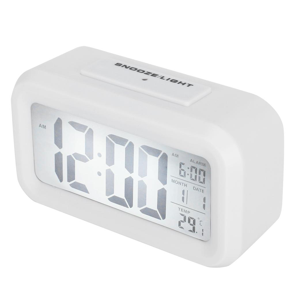 LCD Elektronische Uhr Großer Bildschirm Stumm Smart Zeit Temperaturanzeige Wecker GHY‑501Weiß