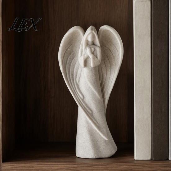 Modern Home Interior Accents Praying Angel Statue, Abstract Guardian Figurine, Religious Prayer Decor Sculpture for Mantel Church Indoor Memorial