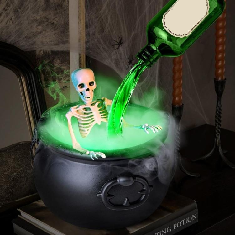 Haunting House Fog Pot Machine Set Witch Cauldron with Floating Potions Bottle and Diffuser Fog Maker Halloween Decors