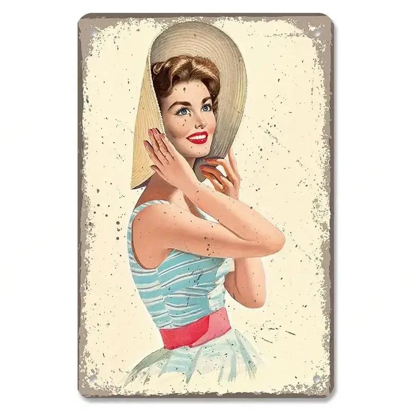 Vintage Metal Sexy Girl Pin Up Girls Plaque Tin Signs Cola Beer Airplane Metal Poster Retro for Bar Pub Club Home Wall Art Decor