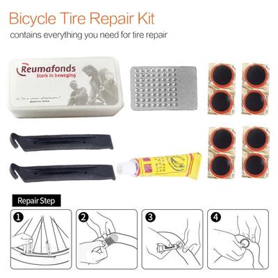 Fahrrad Plattenreparaturset Werkzeugset 48 Teile Tragbar Gummi Flicken Reparaturwerkzeuge Fahrradschlauch Loch Flicken Reparaturwerkzeuge