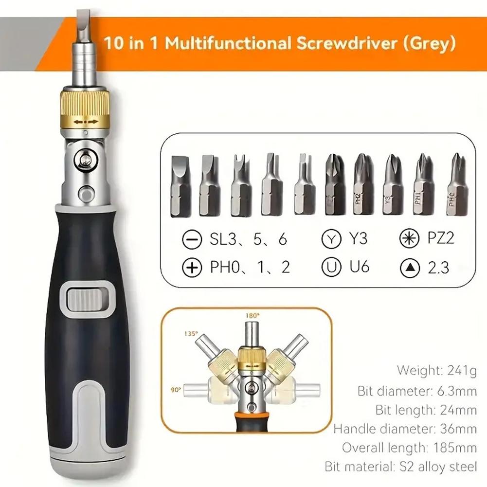 Professional Multi-Angle Screwdrivers Universal Multifunctional Combination 10 In 1 Set For Home/Office