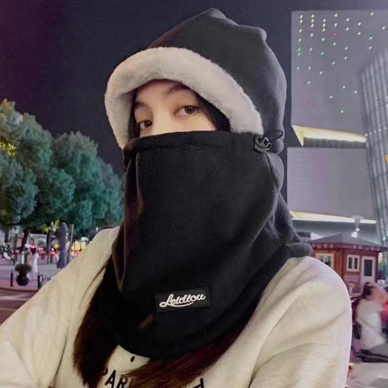 Winter cycling electric vehicle warm artifact windproof mask scarf integrated headgear women's ear protection hat thickened cotton hat