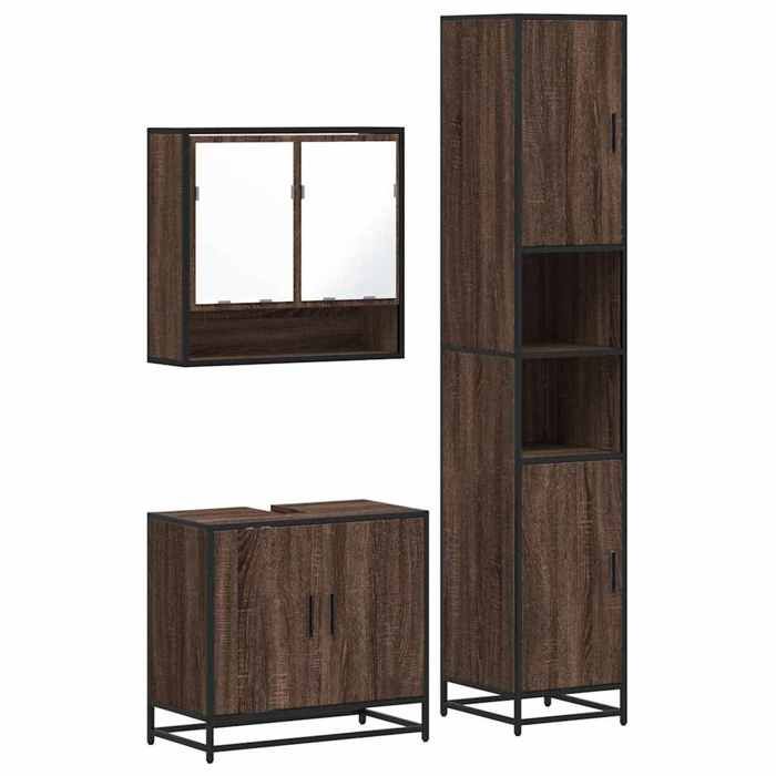 VidaXL Ensemble de meubles de salle de bain 3 pcs Chêne marron, armoire de salle de bain, armoire de rangement de toilette, 3301099