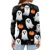 Women's Casual Long Sleeve V-Neck Halloween Print T-Shirt with Decorative Buttons