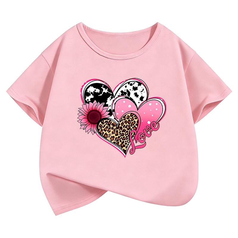 Leopard Love Heart Print TShirt Fashion T Shirt Girls Summer Casual Short Sleeve Tops TShirts Cute Girls Clothing