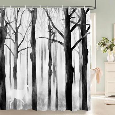 Waterproof Fabric Shower Curtains Tree Leaves White Birch Bathroom Large 240X180 3D Print Decoration Shower Curtain Bath Screen