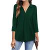 2025 Spring Autumn Women's Chiffon Blouse, Notched Lapel V-Neck Three-Quarter Sleeve Shirt, Loose Fit Solid Color Office Casual Top For Workwear