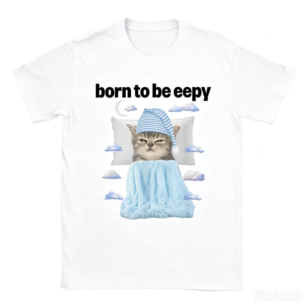 2026 Summer Wounisex Tshirt Eepy Cat Sleepy Cat Meme Awesome Tee Shirt Short Sleeve T Shirts Round Neck Clothing Gift Idea Y2k